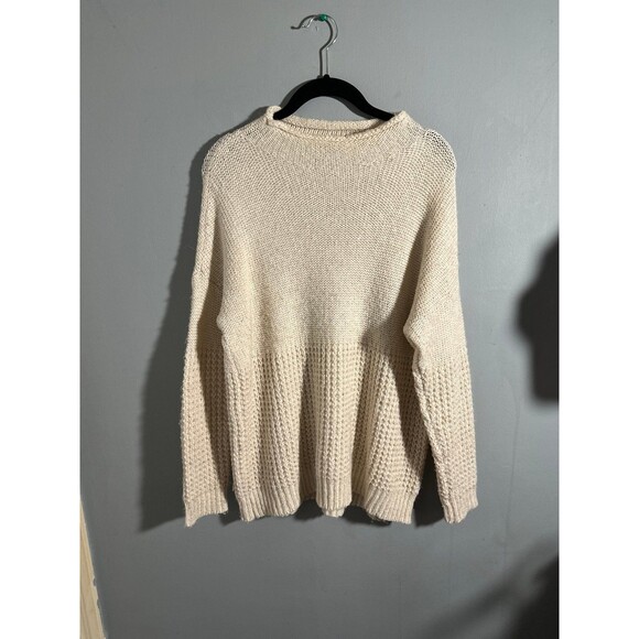 American Eagle Outfitters Rolled Neck Beige Knit Sweater Drop Shoulder - Picture 1 of 4